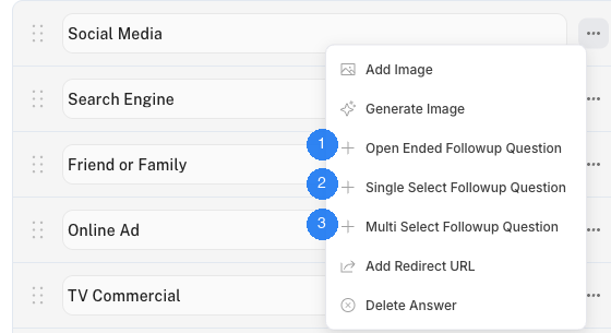 Follow-up menu options