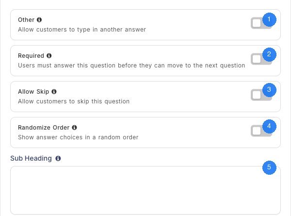 Question settings panel