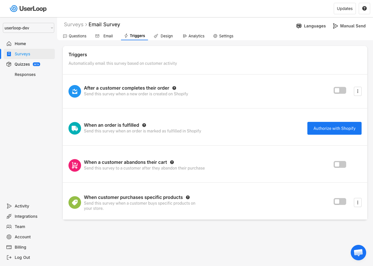 Email survey triggers