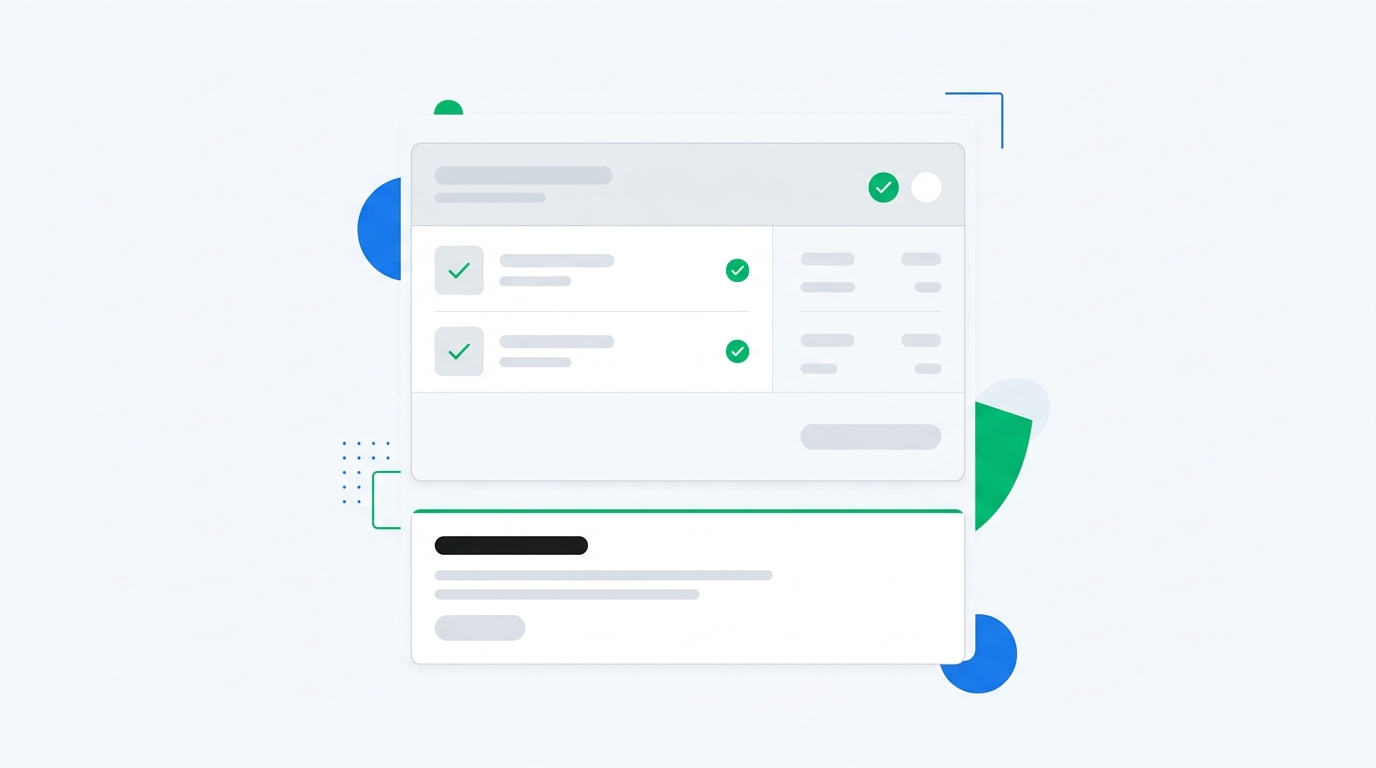 A simplified order confirmation layout with a one-question survey module placed below the purchase summary, using neutral ecommerce UI cards and blank response elements