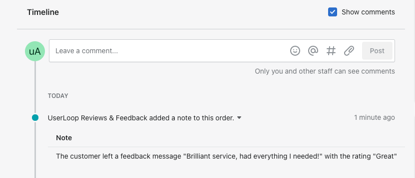 Order feedback on timeline