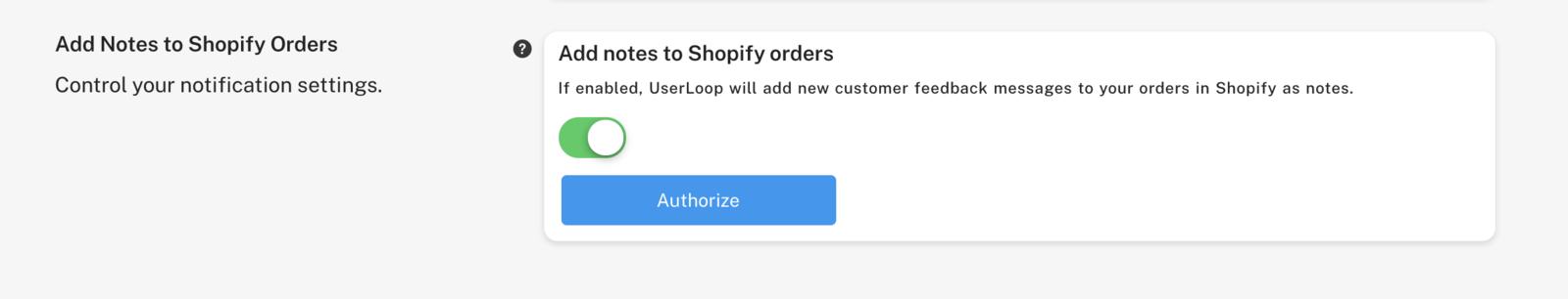 Settings page toggle